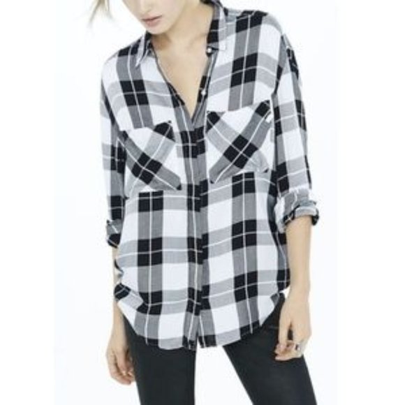 Express Black/White/Gray Plaid Button-Down Shirt - Picture 1 of 13